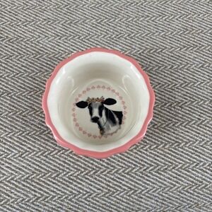 Pioneer Woman Ramekin Cow Plaid Pink Gingham Design Custard